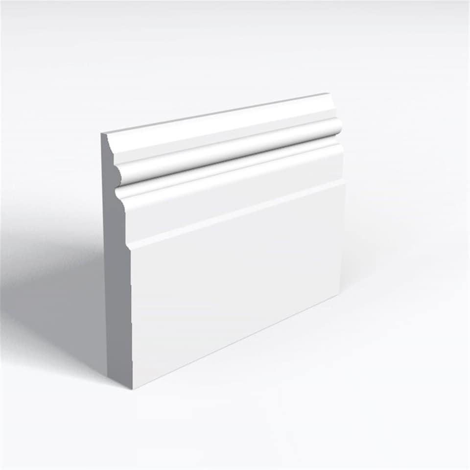Pack of 20 (Total 20 Units) - Moisture Resistant MDF Primed Empire Skirting Board & Rebate - 25mm (T) x 94mm (H) x 4200mm (L)