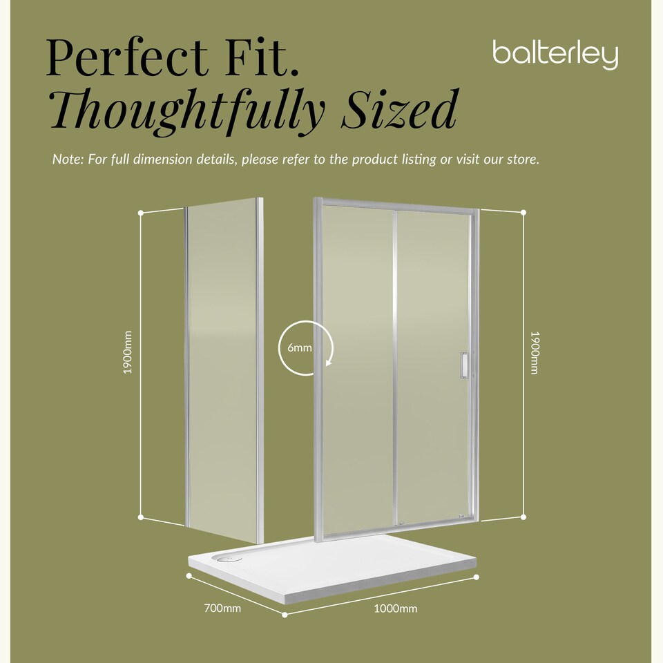 image 1 of Balterley Sliding Shower Door Suite: Safety Glass Sliding Door, Side Panel & Resin Shower Tray | Silver | Chrome | 3