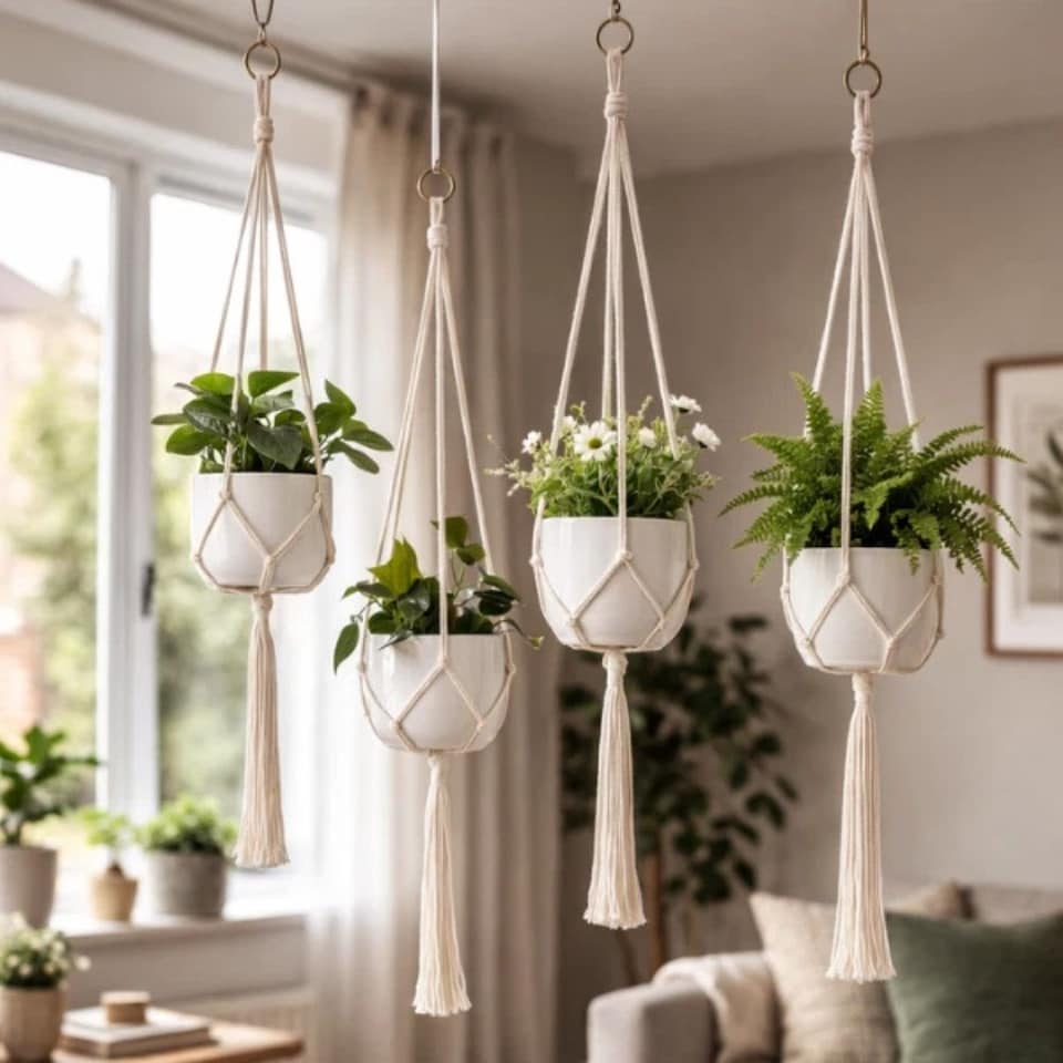 image 1 of Marco Paul 4pc Macrame Rope Plant Hanger Set