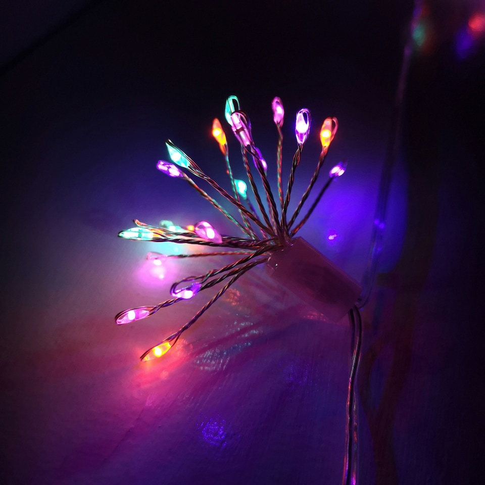 image 1 of 200 LED 10 Starburst Premier Christmas Multi Function Battery Timer Lights in Rainbow