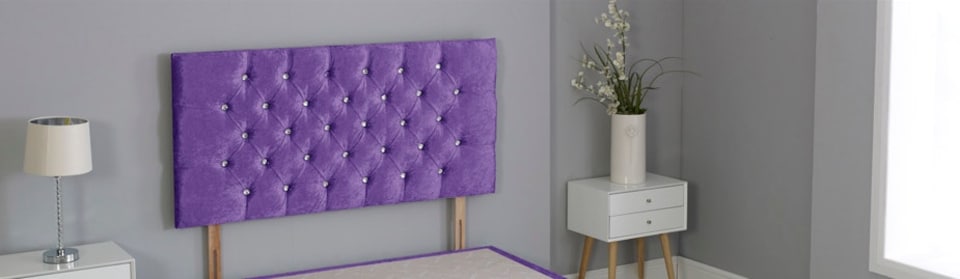 Purple Crush Velvet Chesterfield Crystal Button Headboard | Purple | 3FT Single 20"inch Headboard