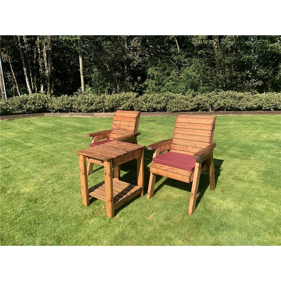 image 1 of Deluxe 2 Chair & Table Outdoor Set With 2 x Chair Cushion Burgundy