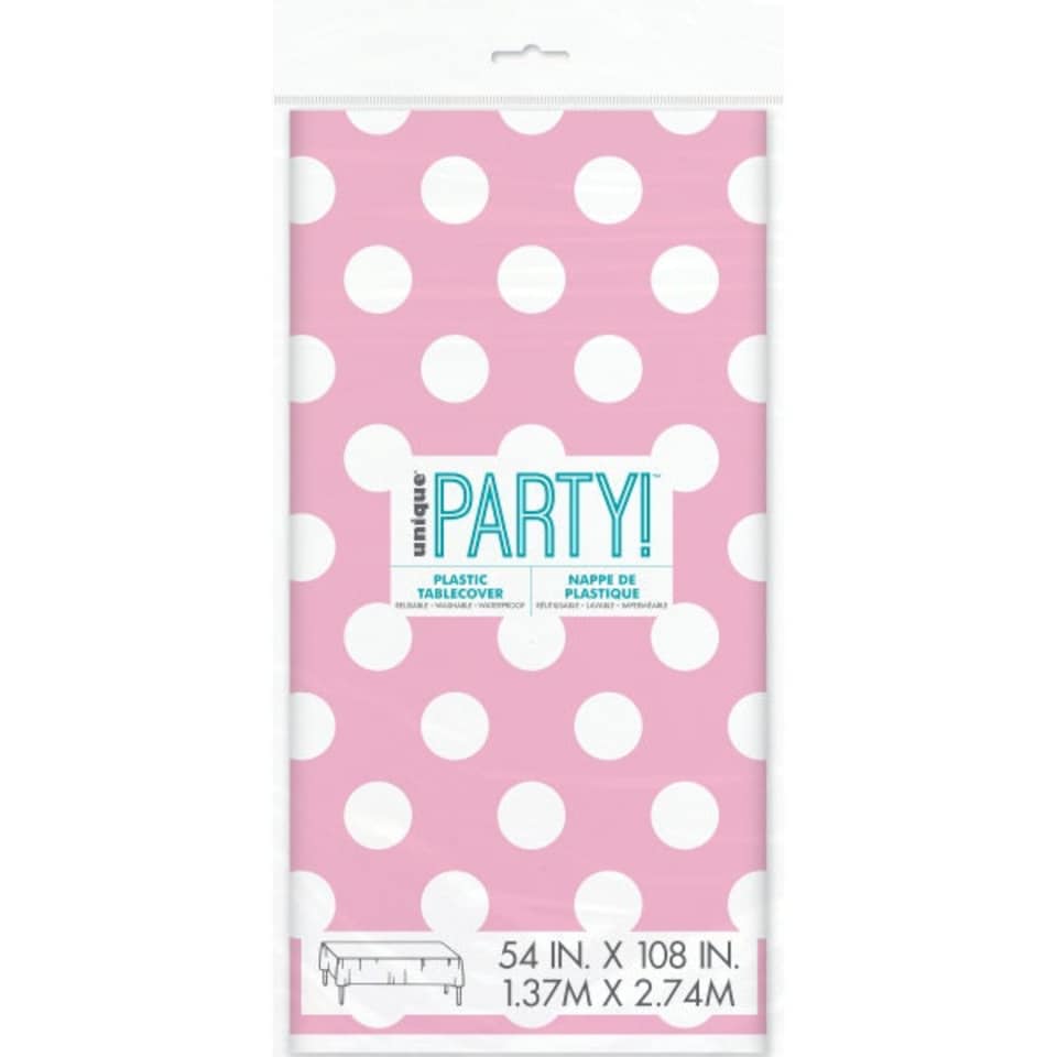 image 1 of Lovely Pink Dots Rectangular Plastic Table Cover, 54"x108"