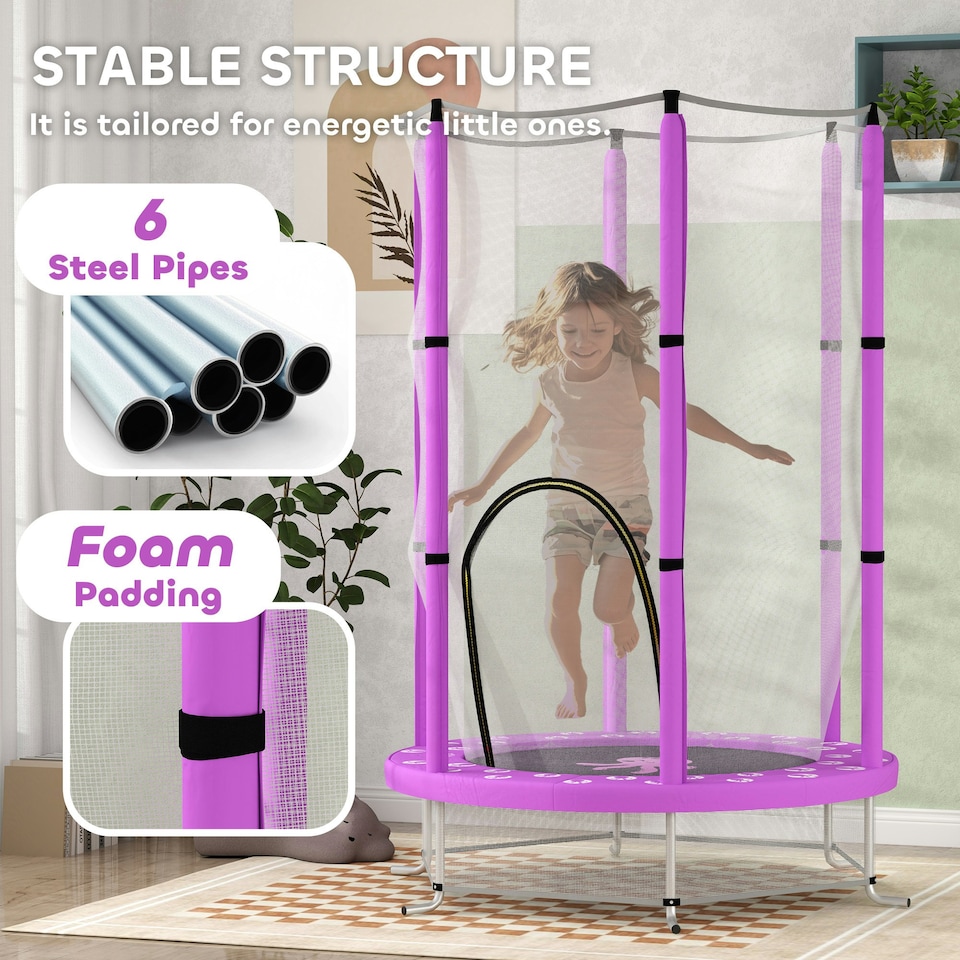 image 1 of AIYAPLAY 4.6FT Kids Trampoline with Safety Enclosure Net, Purple