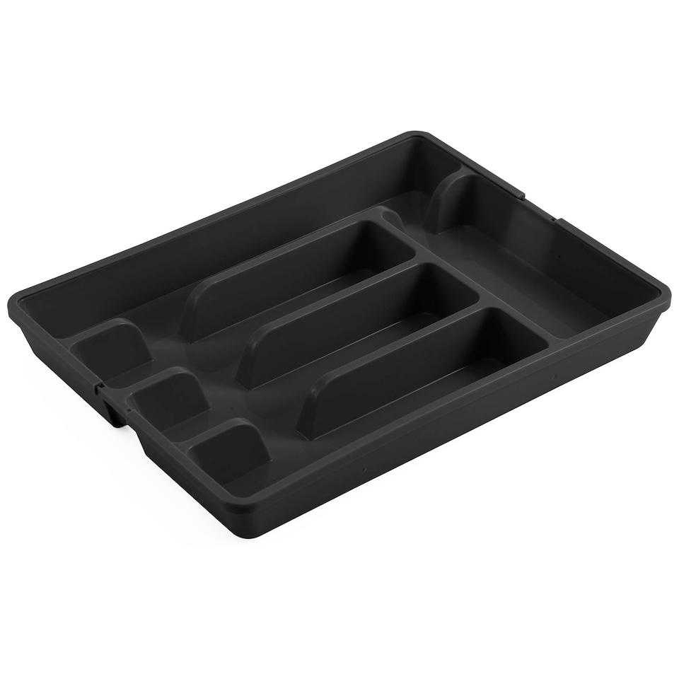 image 1 of 7-Section Extendable Plastic Cutlery Tray Organiser | Black | 1