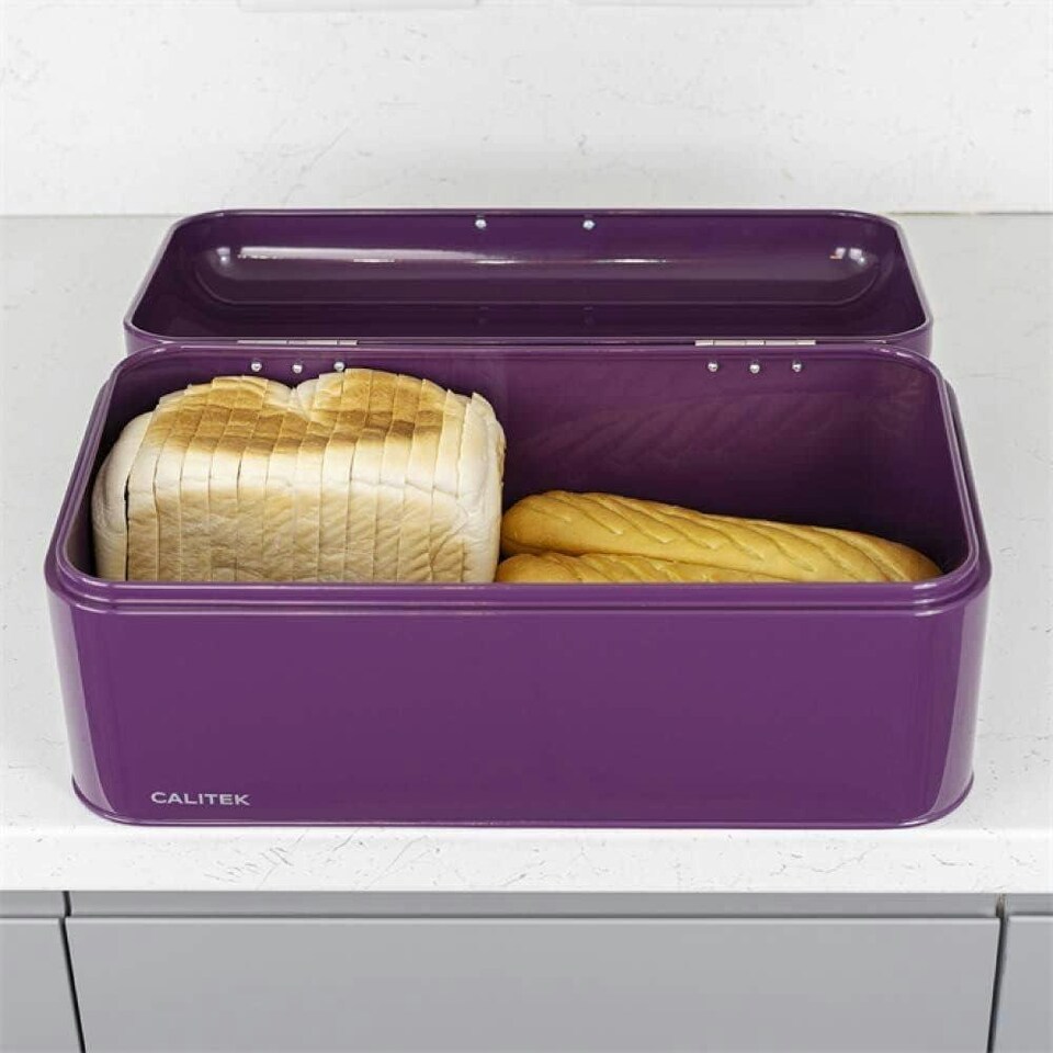image 1 of CALITEK Bread Bin Kitchen Counter Vintage Style Coated Carbon Steel Purple Purple