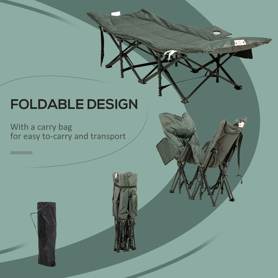 image 1 of Outsunny Camping Bed w/ Carry Bag, Magazine Bag & Cup Holder, Grey