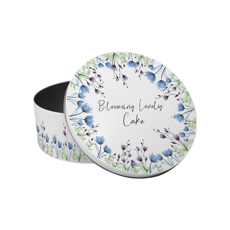 image 1 of Blue & Purple Floral Small Cake Tin