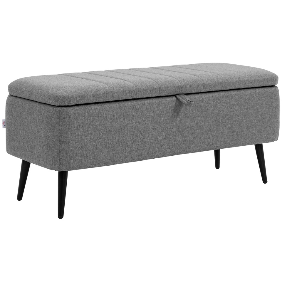 image 1 of HOMCOM Storage Ottoman with Flip Top, Rectangular Upholstered Bench, Linen Look Fabric Footstool with Steel Legs for Living Room, Bedroom, Grey