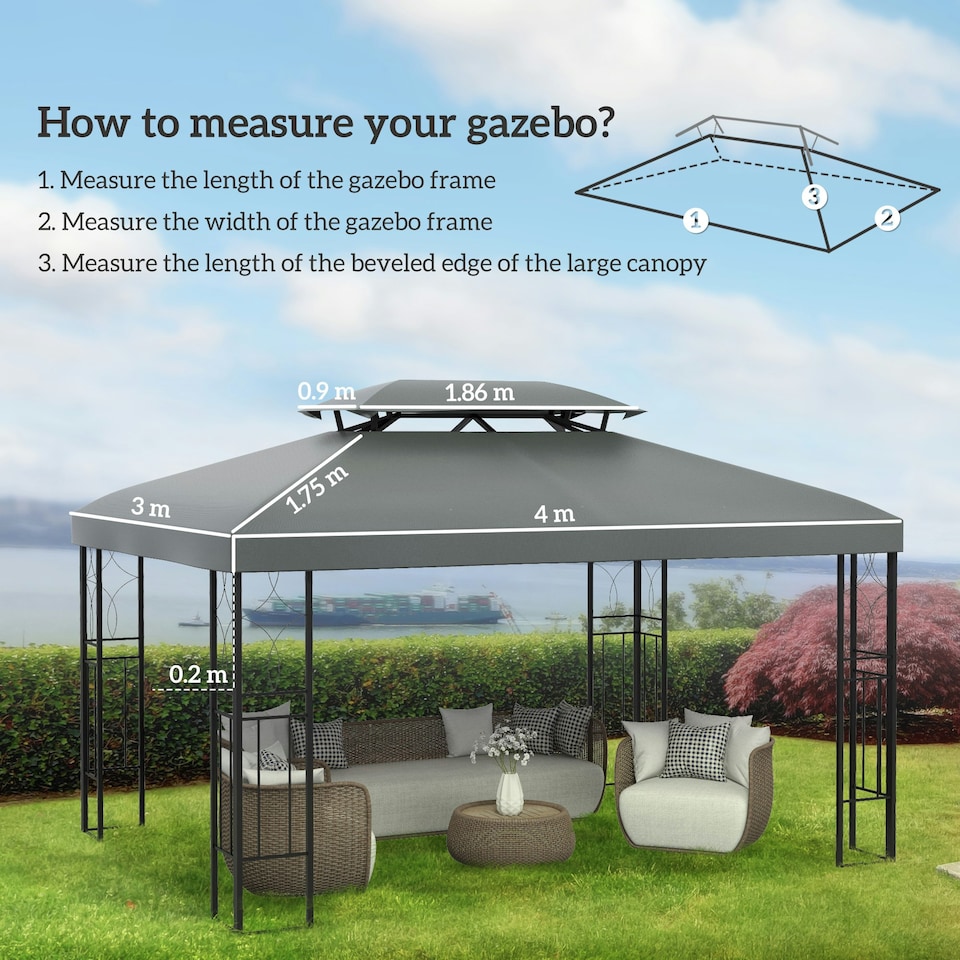image 1 of Outsunny 3x4m Gazebo Replacement Roof Canopy 2 Tier Top UV Cover Patio Cream