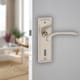 image 2 of Como Metal Lever Latch Door Handles Set Round Rose Internal & External | Silver | Satin Nickel Keyhole | 1