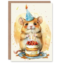 Cute Gerbil Kids Party Hat Cake Girl Boy Daughter Son Birthday Card