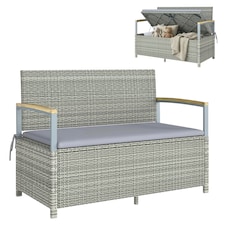 Outsunny 170 L Rattan Garden Storage Bench with Cushion, Light Grey