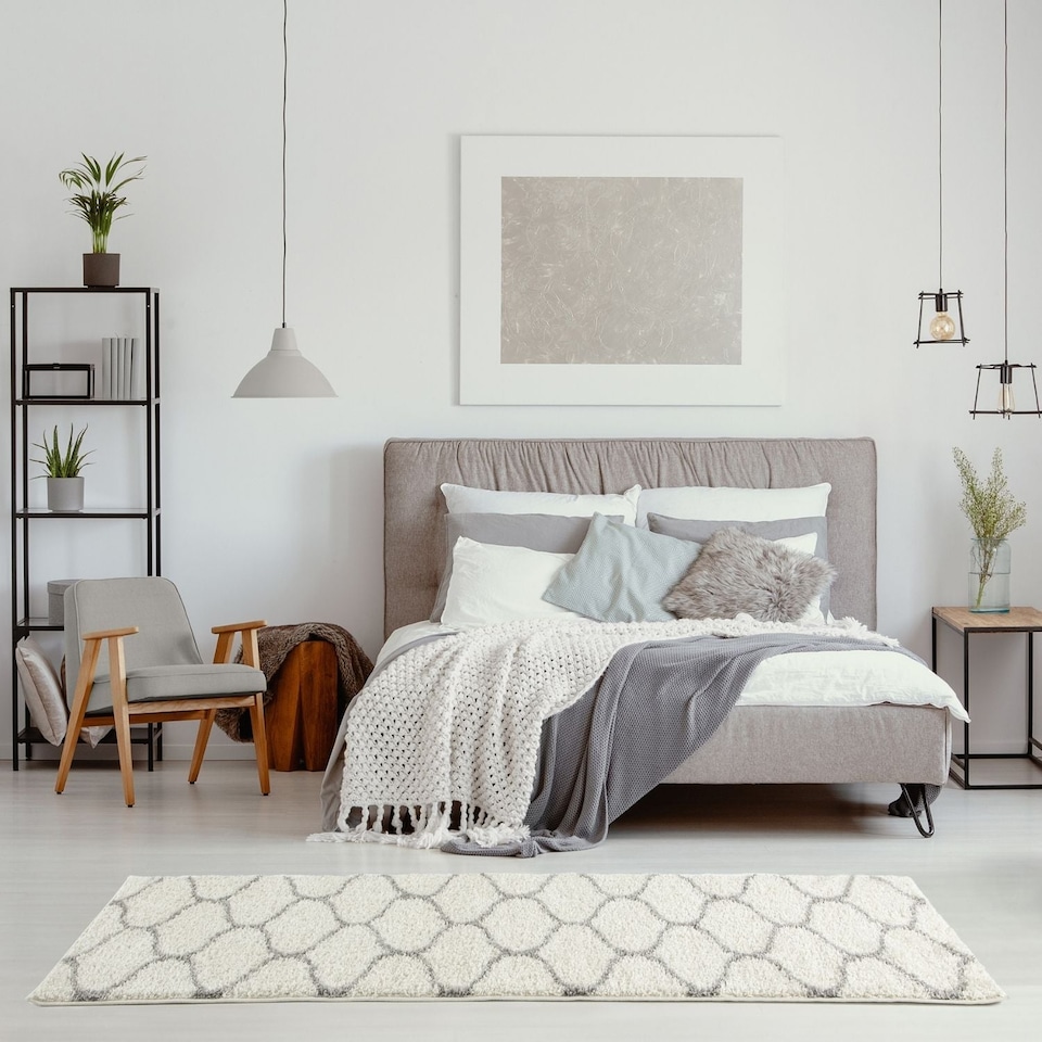 image 1 of The Rugs Moroccan Collection Soft High Pile Shaggy Trellis Floor Rugs and Runners Living Room
