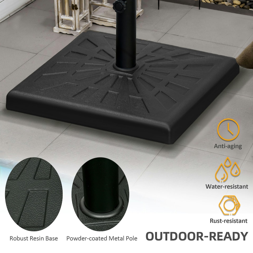 image 1 of Outsunny 19kg Square Resin Garden Parasol Base for Poles of 32mm, 38mm, 48mm