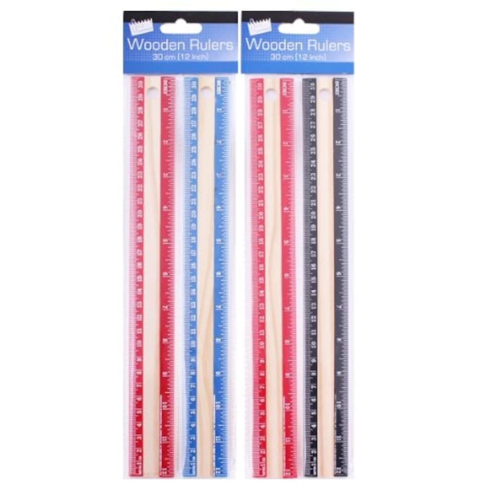 image 1 of Just Stationery 12 inch Wooden Ruler (Pack of 2)