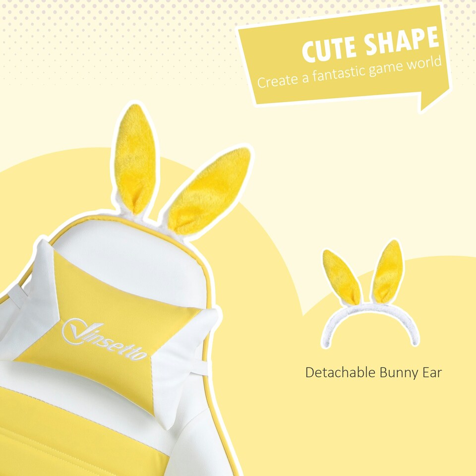 image 1 of Vinsetto Racing Style Gaming Chair with Footrest Removable Rabbit Ears, Yellow