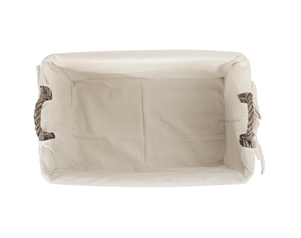 image 1 of Medium Shallow Antique Wash Lined Storage Wicker Basket | White | White