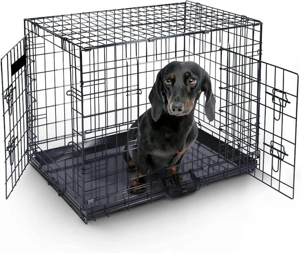 image 1 of Marco Paul 24"  Double Door Dog Crate | Black