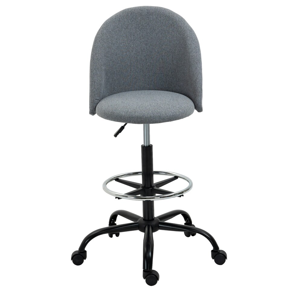 image 1 of Vinsetto Draughtsman Chair Home Office Ergonomic 5 Wheels Padded Seat Grey