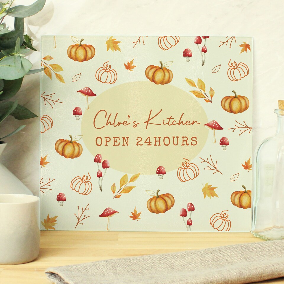 image 1 of Personalised Pumpkin Glass Chopping Board Clear