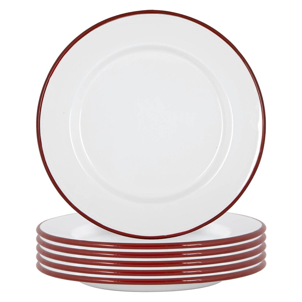 image 1 of Argon Tableware White Enamel Dinner Plates - 25.5cm - Red - Pack of 6