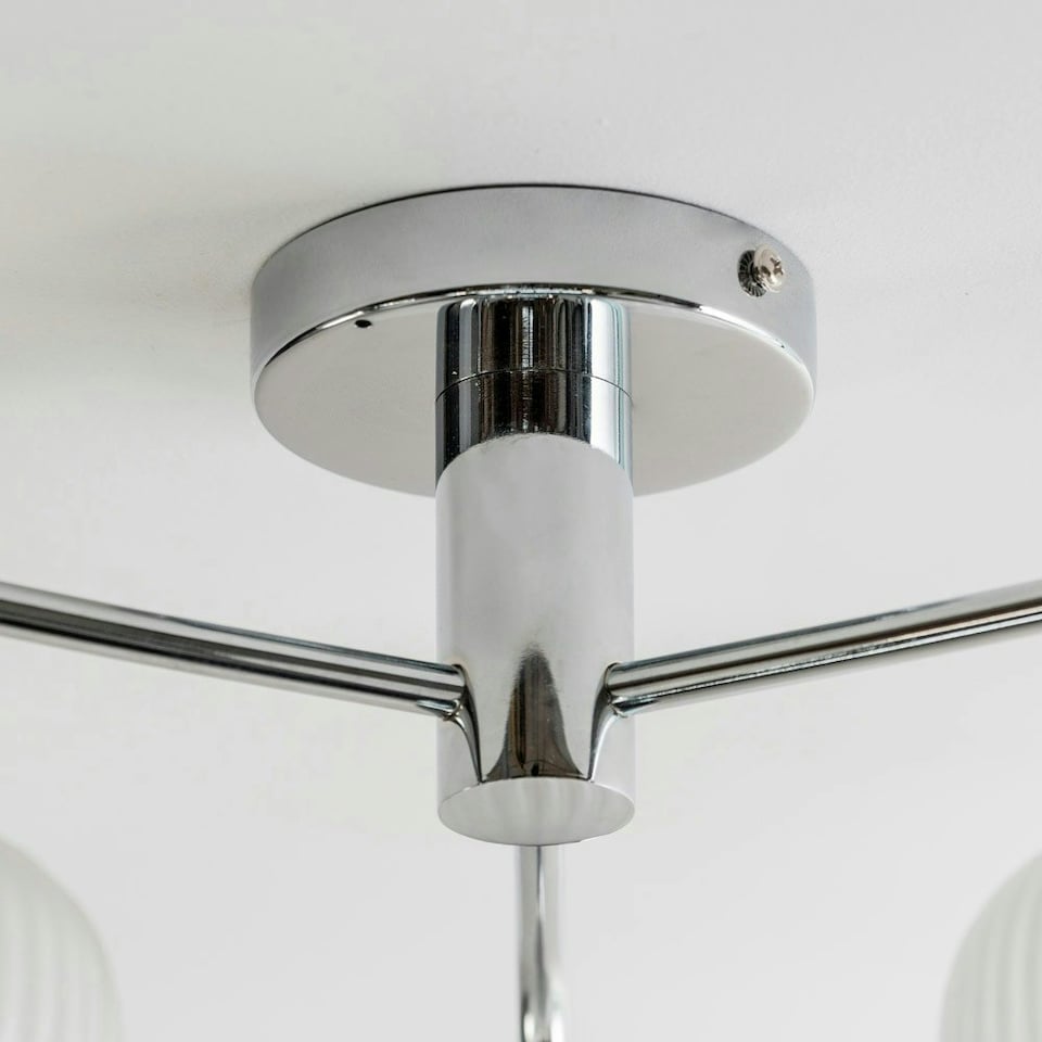 image 1 of ValueLights Amaia Chrome IP44 Rated 3 Way Frosted Ribbed Glass Ceiling Light with LED Bulbs