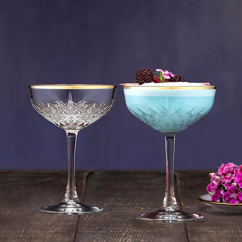 image 1 of Glass Champagne Glasses Elegant Stemmed Tall Coupe Cocktail Glassware Set 255ml | Clear | Clear | Set of 4