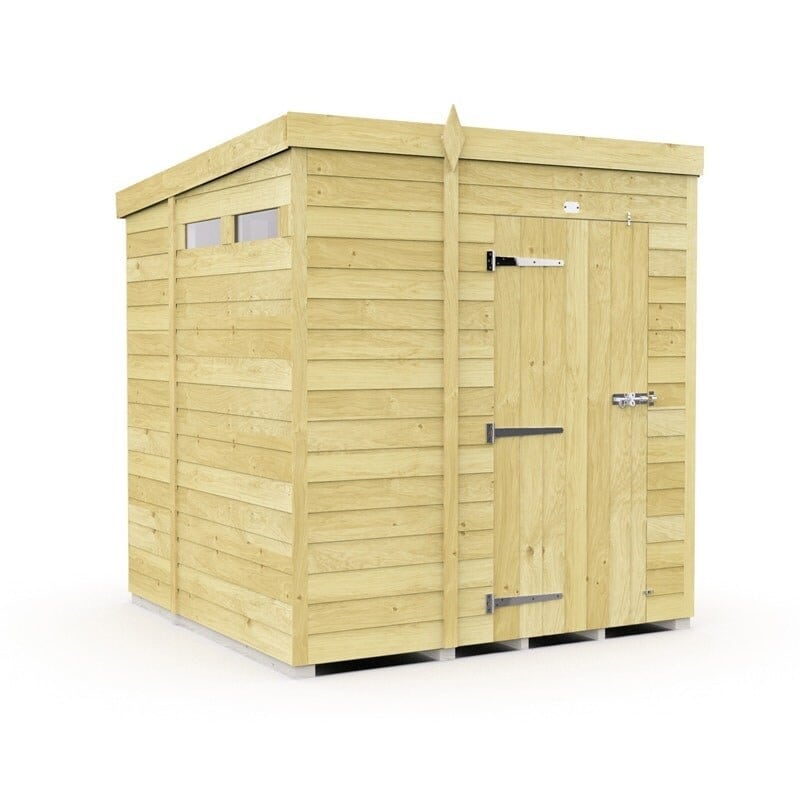 5 x 7 Feet Pent Security Shed - Single Door - Wood - L214 x W158 x H201 cm Brown