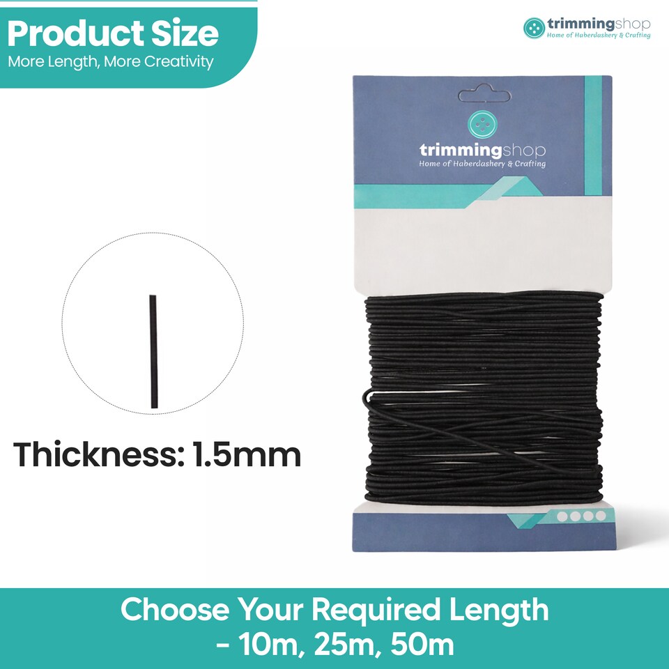 image 1 of 1.5mm Elastic Band, Soft Durable and Stretchable Material - 25 Metres