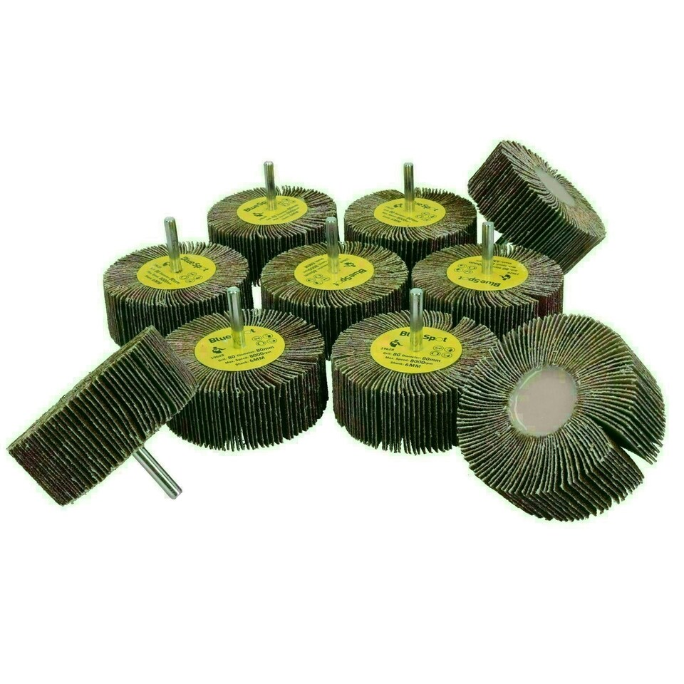 image 1 of 80 Grit 80mm Flap Wheel Disc Abrasive Sanding Pads For Drills 6mm Shank 10pc