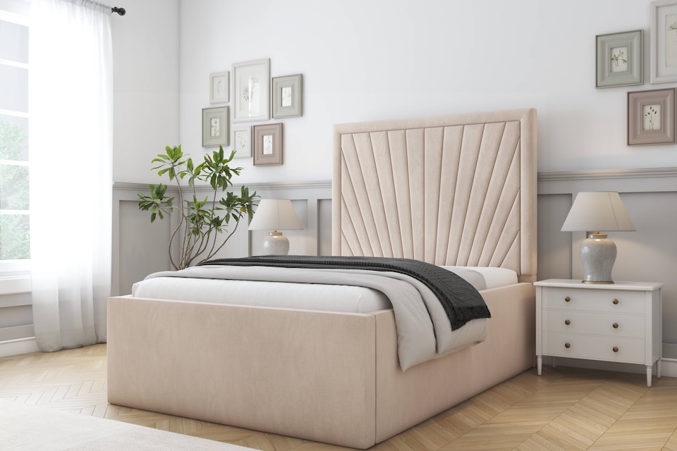 image 1 of Sloomy Somerset Sand Naples Deep-Sided Bed Frame With 50" Upholstered Headboard 2'6 Small Single