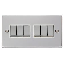 SE HOME Polished Chrome 10A 6 Gang 2 Way Ingot Light Switch | Chrome | Polished Chrome