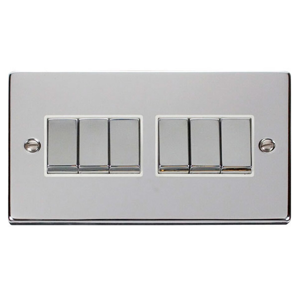 SE HOME Polished Chrome 10A 6 Gang 2 Way Ingot Light Switch | Chrome | Polished Chrome