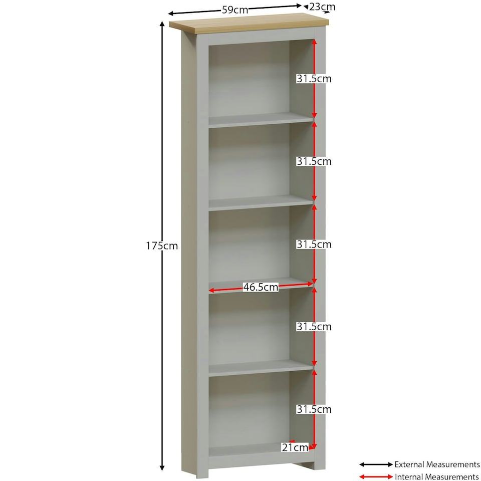 image 1 of Vida Designs Arlington 5 Tier Bookcase Shaker Style Display Storage, Grey & Oak