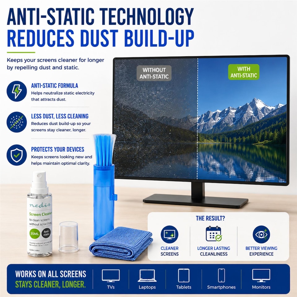 image 1 of Screen Cleaning Kit 35ml Anti-Static Alcohol-Free Cleaner, Cloth & Brush, Streak-Free TV Laptop Phone Cleaner Travel Size