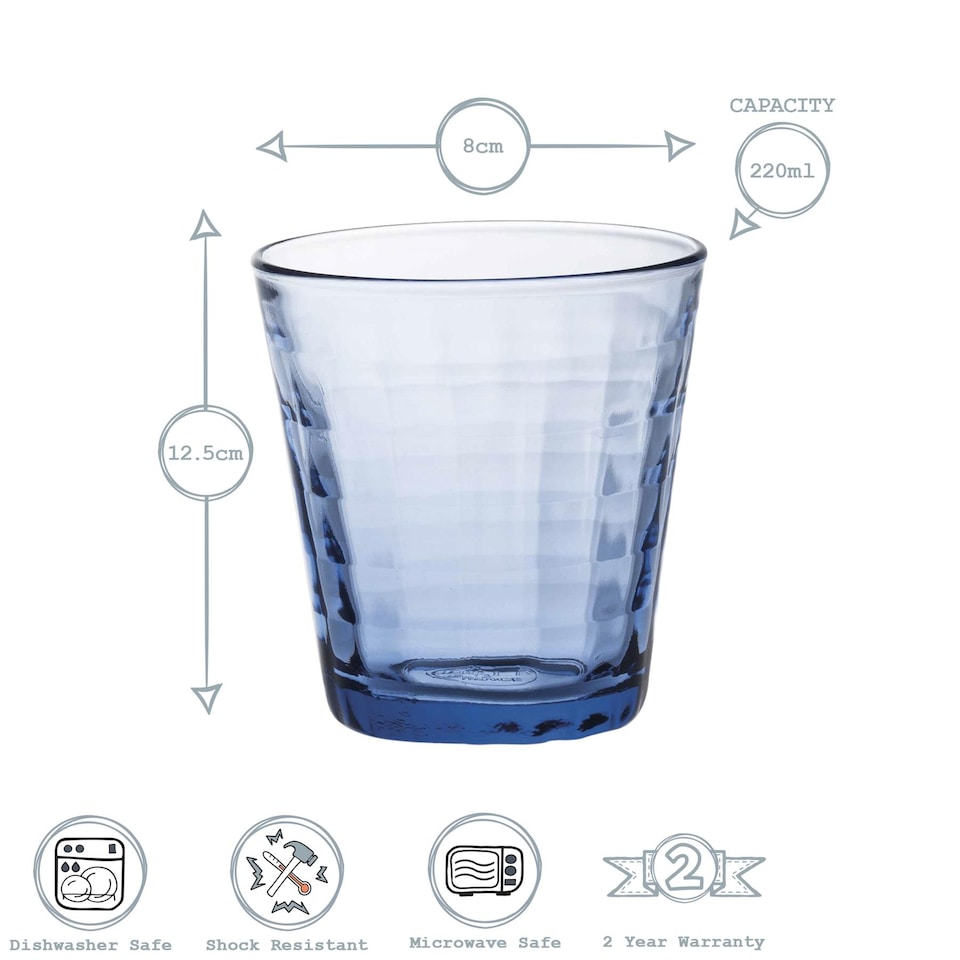 image 1 of Duralex Prisme Drinking Glasses - 220ml Tumblers for Water, Juice - Blue - Pack of 4 | Clear | Clear