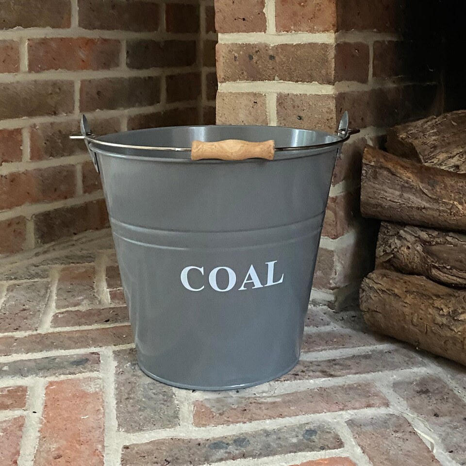 image 1 of Large Metal Fireside Fireplace Coal Bucket in French Grey