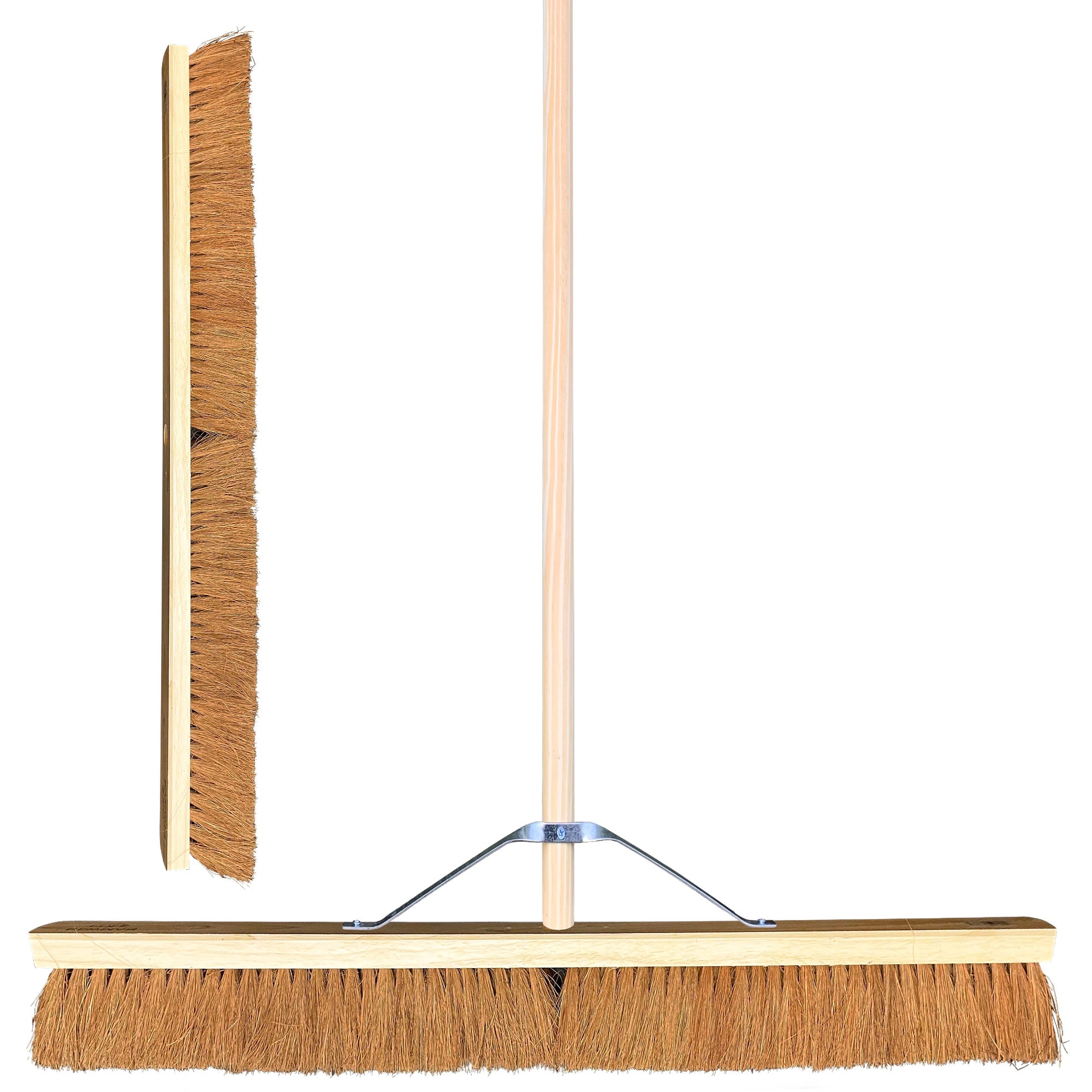 36" Wide Soft Coco Platform Broom 92cm Extra-Large Floor Sweeper with Reinforced Metal Stay