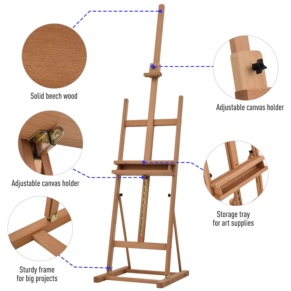 image 1 of Vinsetto H-Frame Studio Easel Height Adjustable with Canvas Holder