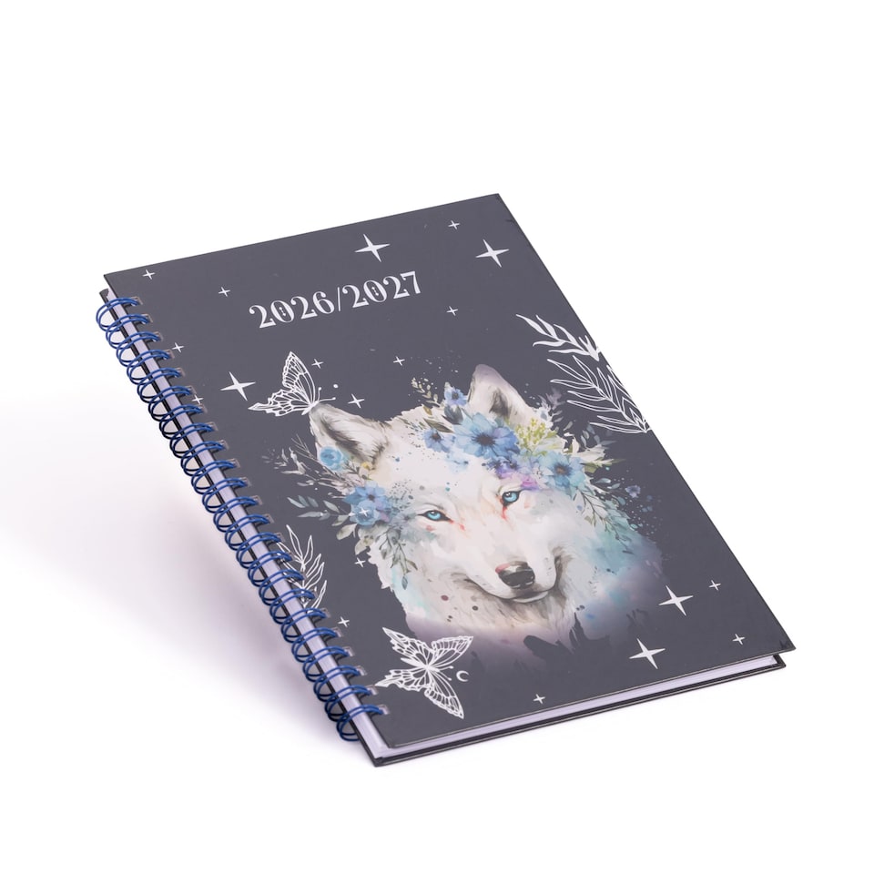 image 1 of 2026 - 2027 Academic Diary A5 Week to View - Spiral Bound Mid Year Planner Aug 2026 to Jul 2027 - Hardback | Black | Wolf