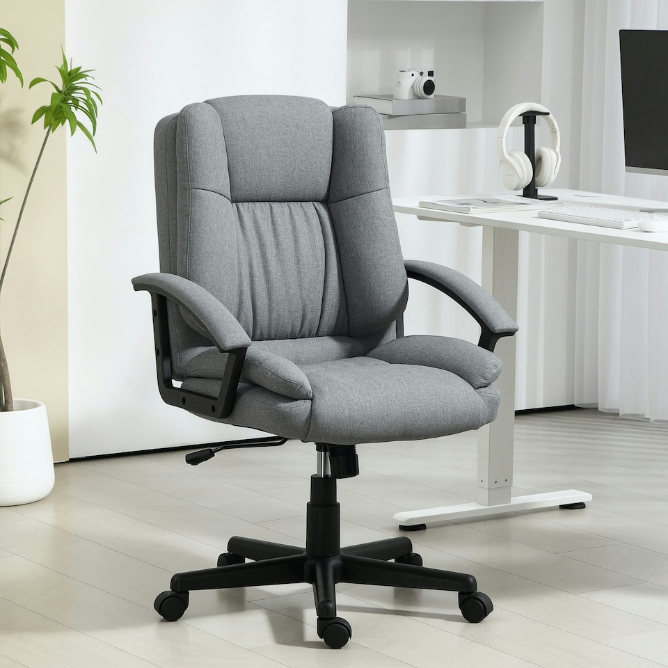 image 1 of HOMCOM Swivel Executive Office Chair Mid Back Chair w/ Arm, Grey