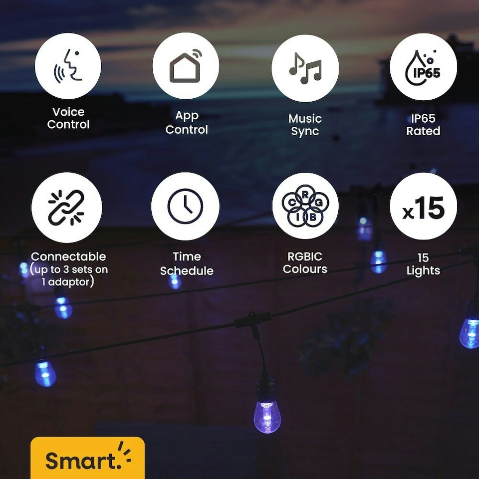 image 1 of ValueLights SMART 15 Connectable RGBIC Festoon Lights