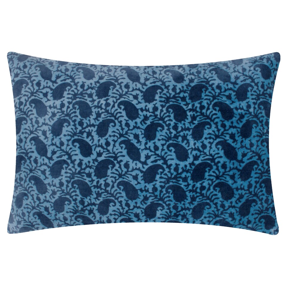 image 1 of Paoletti Boteh Printed Velvet Cushion, True Blue/Navy, 40 x 60cm