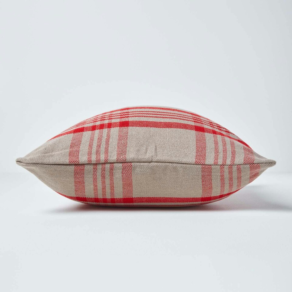 image 1 of Homescapes Grey & Red Tartan Pattern Cushion Cover - 45 x 45 cm | Red | Grey & Red | 45 x 45 cm