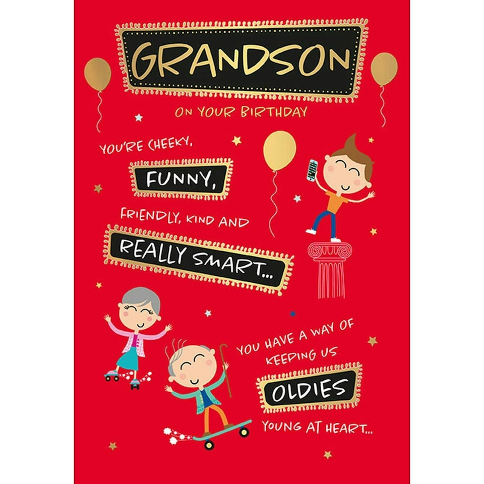 Words 'n' Wishes Traditional Grandson Birthday Card, Birthday Card for Grandson, Multi-Coloured 23.5 x 16.5 cms