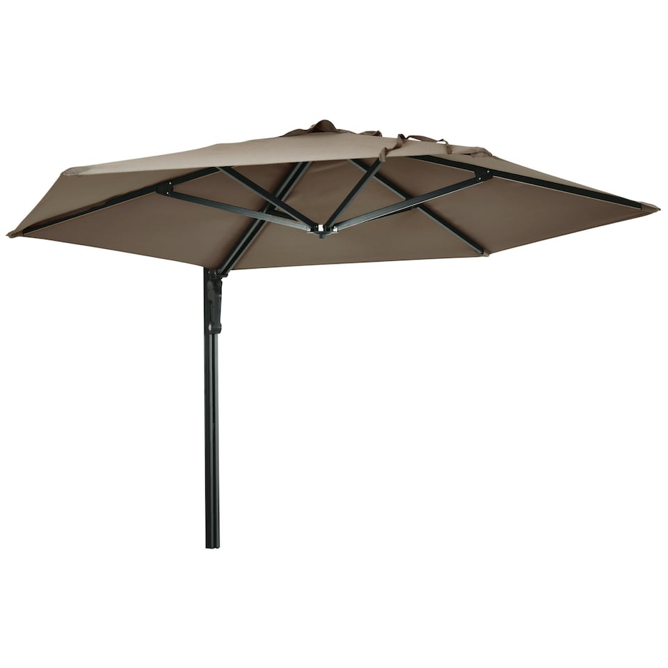 image 1 of Outsunny Wall-Mounted Parasol Patio Umbrella with Hand Khaki