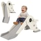 image 1 of AIYAPLAY 3-in-1 Kids Slide with Basketball Hoop, Climber, Cream White