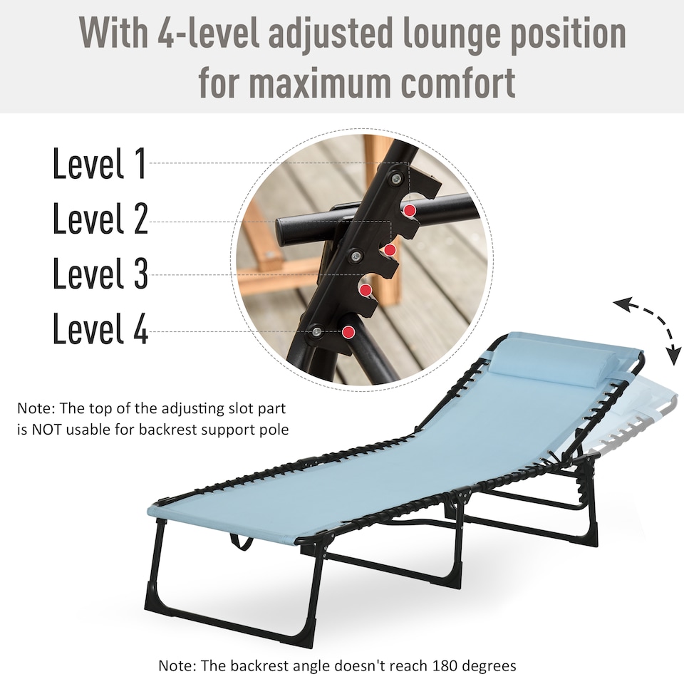 image 1 of Outsunny Folding Beach Chair Chaise Lounge 4 Adjustable Positions, Baby Blue | Blue