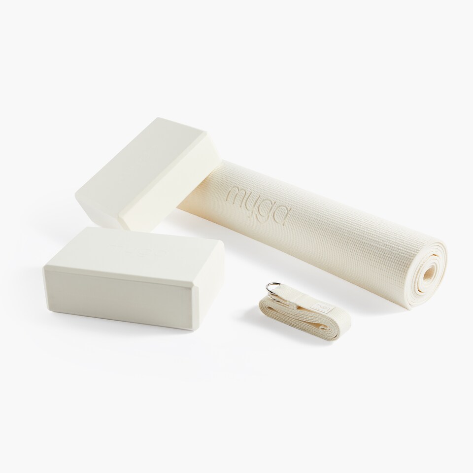 image 1 of Myga Yoga Entry Mat with Strap and Pair of Blocks - Cream | Cream